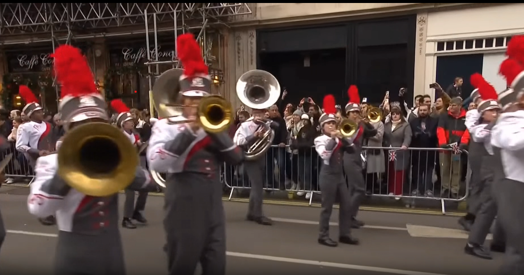 Vital West Substantial School’s “Marching Conchs” performed in famed London New Year’s Day Parade