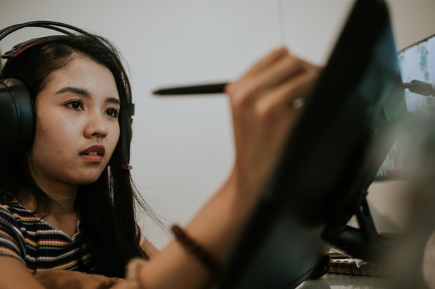 Gamer and animator designer with moment of thinking-stock photo