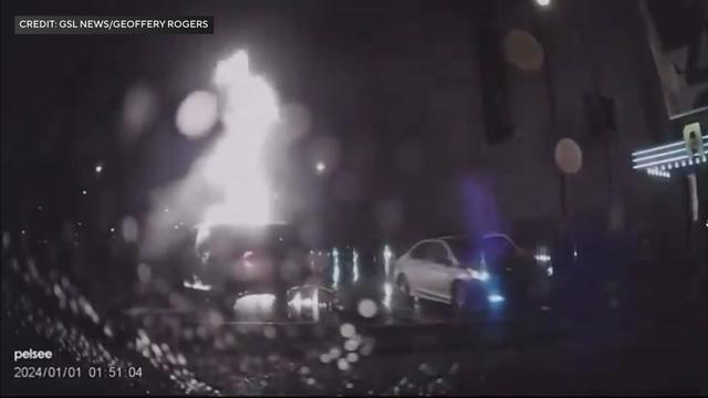Video shows an SUV engulfed in flames. 