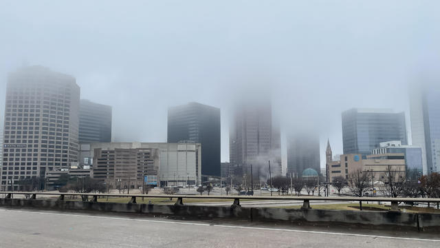 Dallas downtown covered by heavy fog 