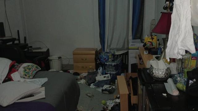 A photo that a resident of a Bronx apartment building says shows evidence of his apartment having been burglarized. 