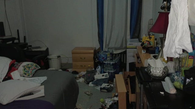 A photo that a resident of a Bronx apartment building says shows evidence of his apartment having been burglarized.