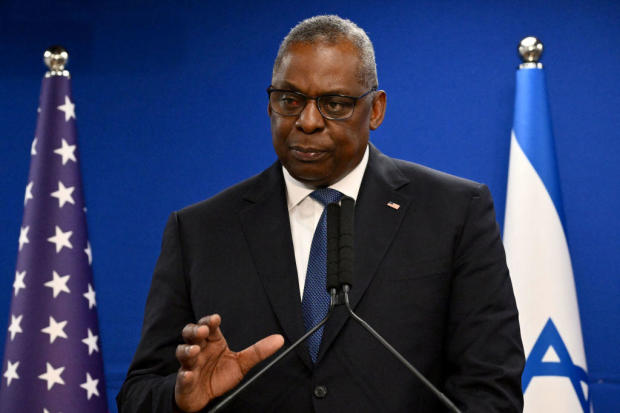 Secretary of Defense Lloyd Austin speaks during a joint press conference with Israel's defence minister in Tel Aviv on Dec. 18, 2023. 