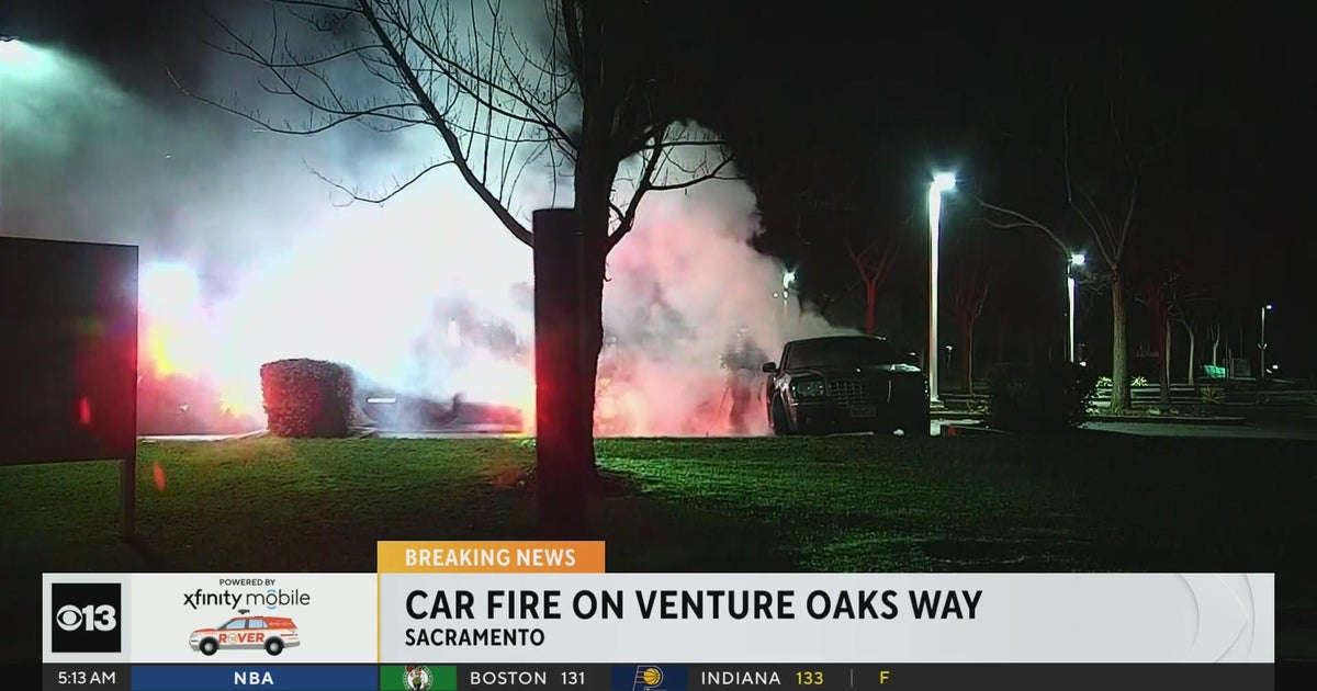 Car catches fire in Sacramento business complex parking lot