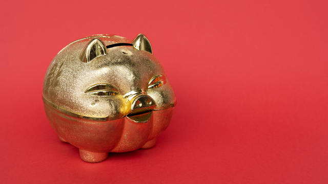 Golden Piggy Bank With Copy Space 