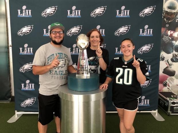 Posing with the Eagles Super Bowl Lombardi Trophy 