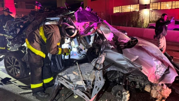 Car flies off SF exit ramp into building