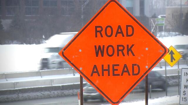 Road work ahead sign, construction 