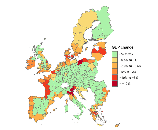Map of potential economic losses due to sea level rise 