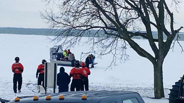 Authorities rush to rescue 20 people who were stranded on an ice floe on Lake Erie, Jan. 22, 2024. 