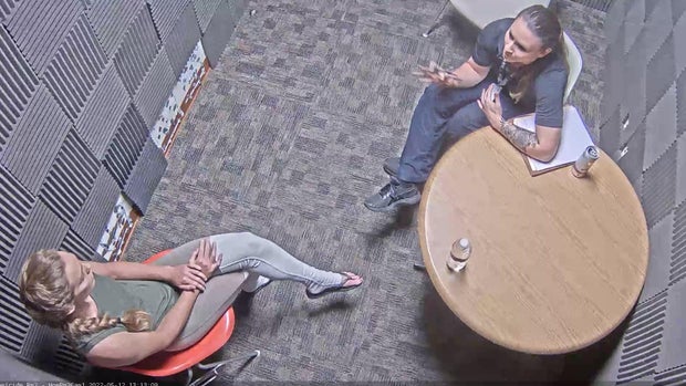 Kaitlin Armstrong, left, during questioning.