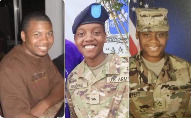 Sgt. William Jerome Rivers, Spc. Kennedy Ladon Sanders and Spc. Breonna Alexsondria Moffett died Jan. 28, 2024, in Jordan. 