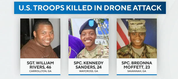 3 troops killed in drone attack in Jordan - William Rivers, Kennedy Sanders, Breonna Moffett 