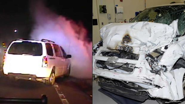 Victor Gray's totaled Chevy van after a police chase. 