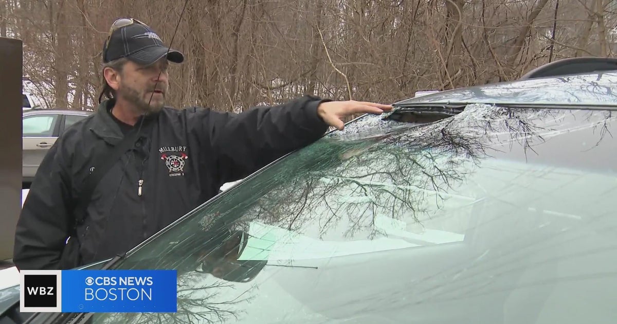 Ice flies off truck in Uxbridge, smashes windshield - CBS Boston
