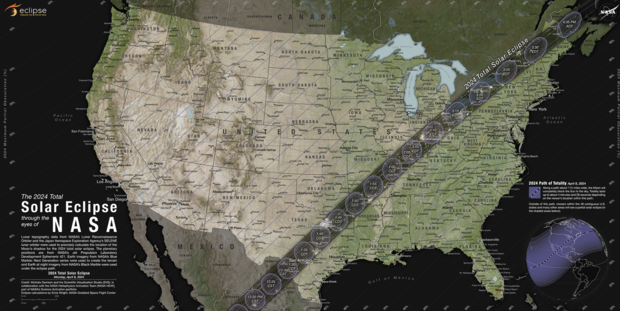 Map of the path of a solar eclipse across the U.S. 