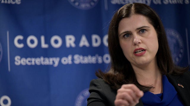 Colorado Secretary of State Jena Griswold speaks in Denver on Thursday, Jan. 25, 2024. 
