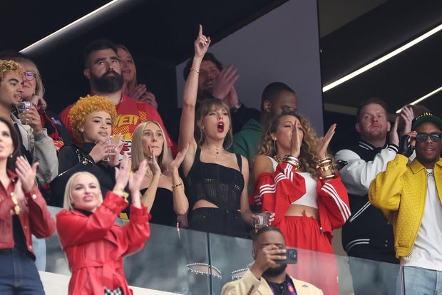 Ice Spice, Taylor Swift and Blake Lively at Super Bowl LVIII