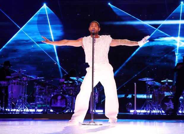 Usher performs onstage during the Apple Music Super Bowl LVIII Halftime Show