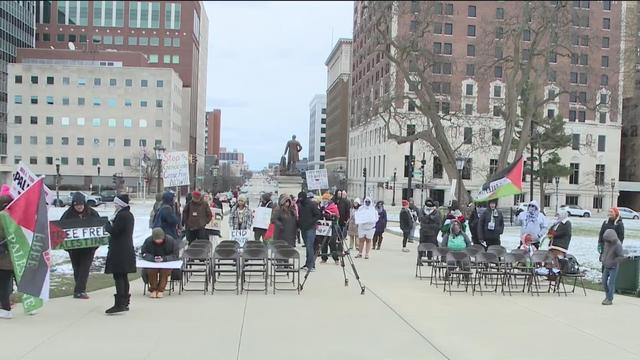 Protesters gather at Michigan Capitol to call for cease-fire over Israel-Hamas war 