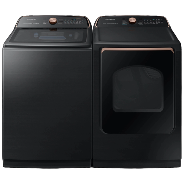 Samsung Smart Top Load Smart Steam Sanitize+ Washer and Steam Sanitize+ Electric Dryer package