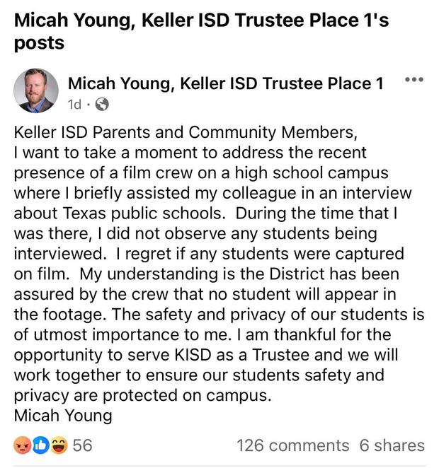 Micah Young Keller ISD social posta 