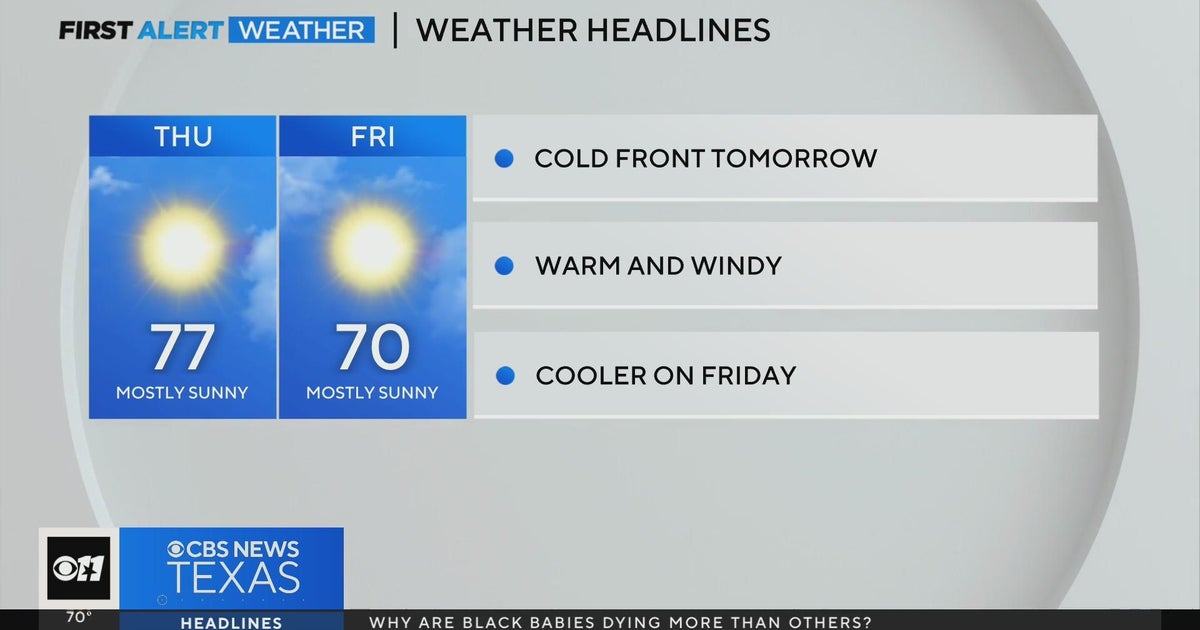 Cold front tomorrow drops temps Friday - CBS Texas