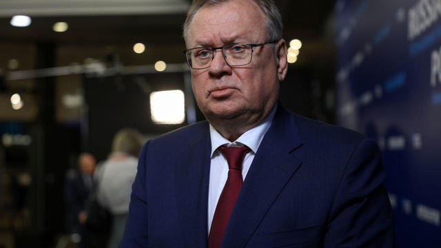 Andrey Kostin gives an interview in Moscow on Dec. 7, 2023. 
