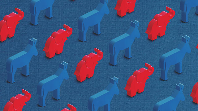 Democratic Blue Donkey and Republican Red Elephant 