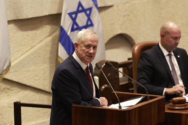 Israel's former defense minister Benny Gantz speaks during a parliament meeting in Jerusalem on July 10, 2023. 