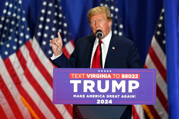 Former President Donald Trump speaks at a campaign rally on Saturday, March 2, 2024, in Richmond, Virginia.