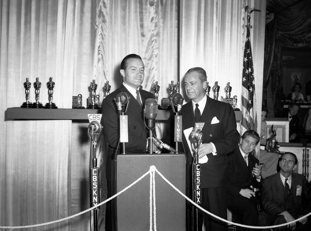 Bob Hope, left, hosts the Oscars at the Biltmore Hotel in Los Angeles, Feb. 26, 1942.