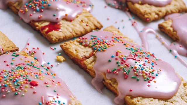 Homemade vegan strawberry toaster pastries with sprinkles 