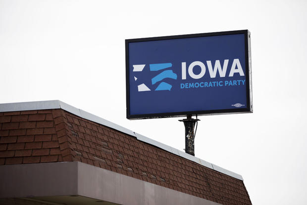 Signage is displayed outside the headquarters of the Iowa Democratic Party in Des Moines, Iowa, U.S., on Tuesday, Feb. 4, 2020. 