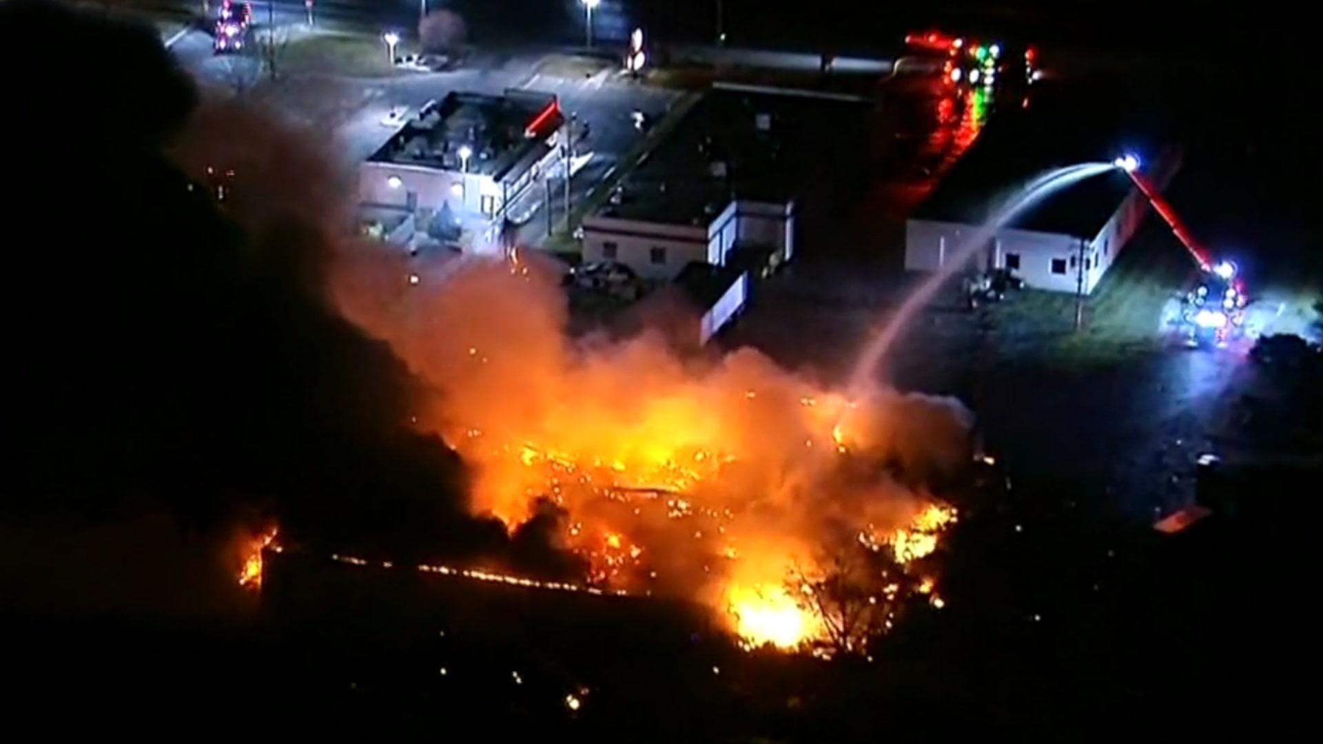 1 killed when fire at vaping supplier sends debris flying 2 miles away