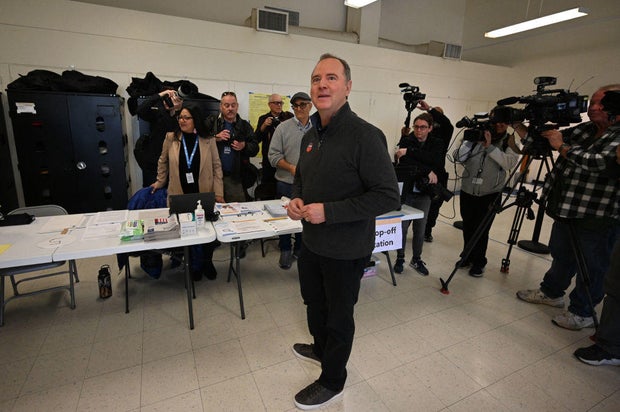 Rep. Adam Schiff after casting his ballot in Burbank, California, on Super Tuesday, March 5, 2024.