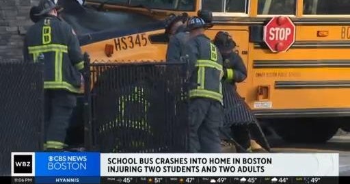 School bus crashes into Dorchester home, 2 students and 2 adults ...