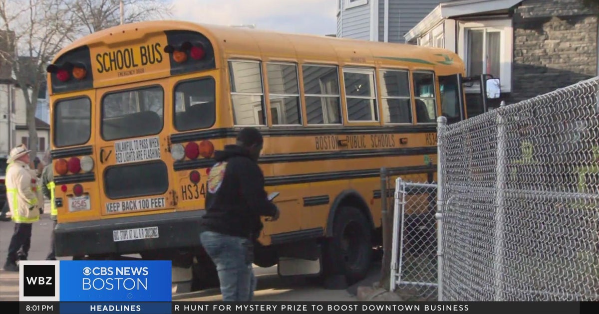 School bus full of students crashes into Dorchester home - CBS Boston