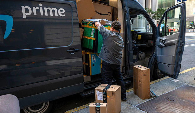 Amazon Prime delivery truck and driver 