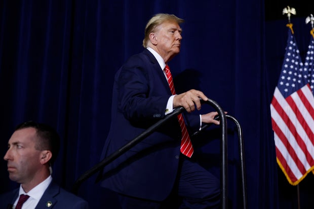 Former President Donald Trump takes the stage during a campaign rally at the Forum River Center March 9, 2024, in Rome, Georgia.