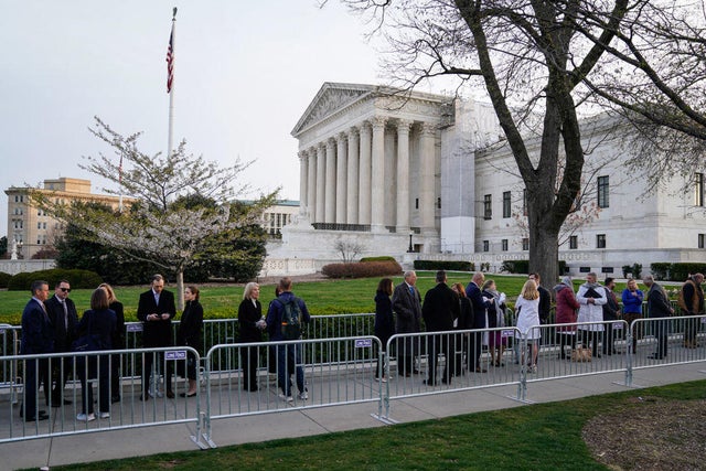 People wait in line outside Supreme Court to hear oral arguments in FDA v. Alliance for Hippocratic Medicine on March 26, 2024, in Washington, D.C. 
