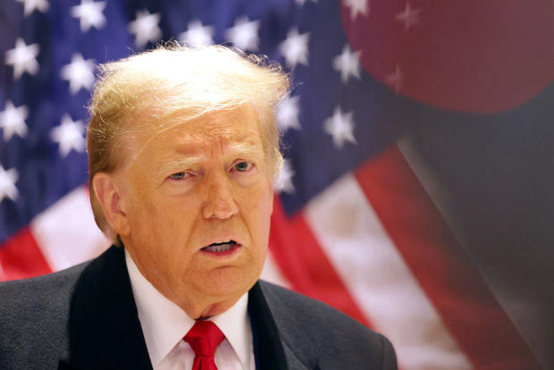Former President Donald Trump speaks during a press conference at 40 Wall Street on March 25, 2024, in New York City. 