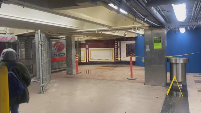 A photo from inside the PATCO station at 8th and Market streets 