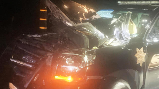 wrecked San Joaquin County Sheriff's deputy patrol car 