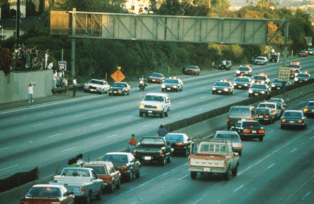 Police Chase O.J. Simpson On Highway 405
