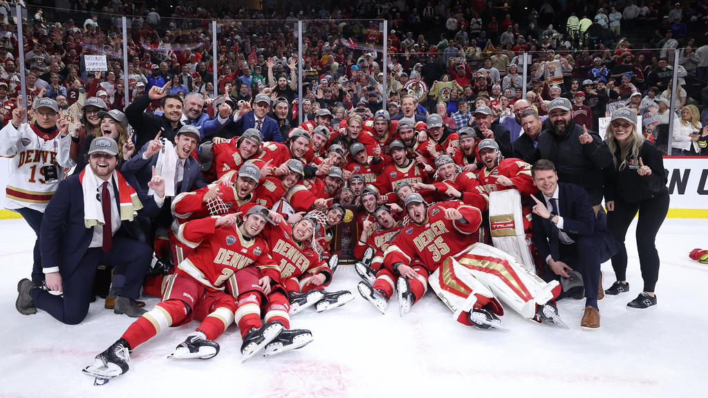 DU Pioneers national college hockey championship celebration takes
place at University of Denver Monday evening