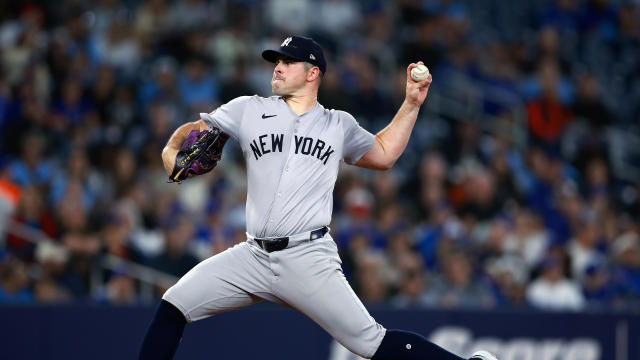 Carlos Rodon #55 of the New York Yankees delivers a pitch in the second inning during a game against the Toronto Blue Jays at Rogers Centre on April 16, 2024 in Toronto, Ontario, Canada. 