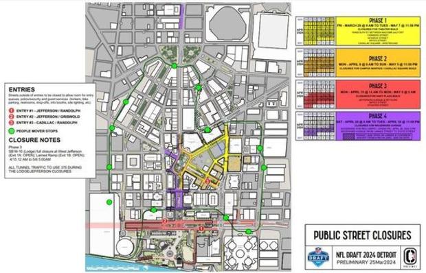 Road closures for 2024 NFL Draft in Detroit 