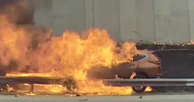 Dashcam video shows heroic effort to rescue driver from burning car in ...