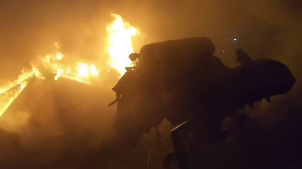 Video shows Stockton firefighters battling 2-story blaze